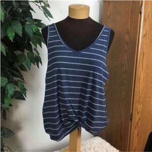 SO double V Neck knotted front tank top Woman’s Juniors size XL blue white